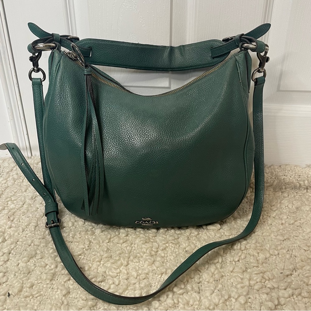 Coach Leather Green Convertible Crossbody Purse Bag